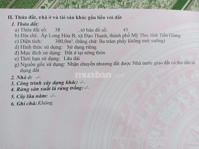 Cần bán đất Xã Đạo Thạnh TP MỸ Tho Tiền Giang.