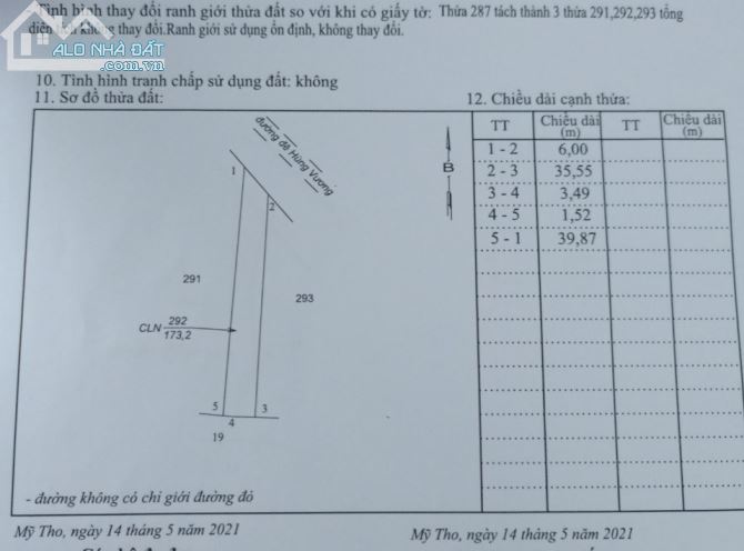 Đất Phường 10, Mỹ Tho Mặt tiền Đê Hùng Vương 194m²