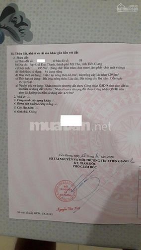 Đất vườn + thổ cư ấp 4 Đạo Thạnh, tp Mỹ Tho, 500m2.TG Giá 1ty550