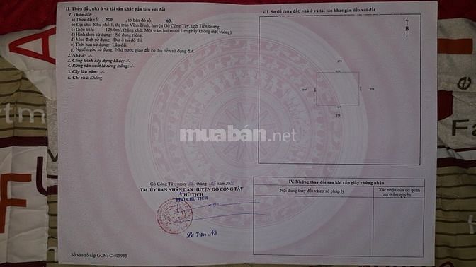 Bán 3 công đất ở đô thị TT Vĩnh Bình Gò Công Tây. TG. Giá 1,7 tỷ/công
