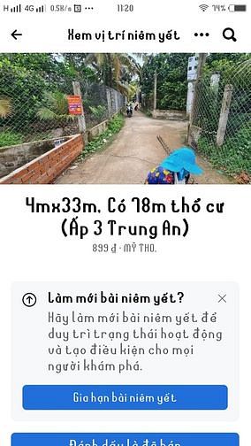 Đất 4mx33m (78m thổ cư) Trung An Mỹ Tho Tiền Giang