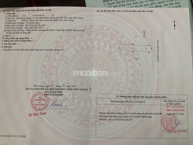 Đất thổ cư MẶT TIỀN 86C UBND Tân Mỹ Chánh, Mỹ Tho,.TG Giá 1ty1